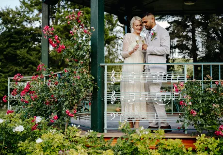 Wedding couple beside the Great Bath, Amy Sanders