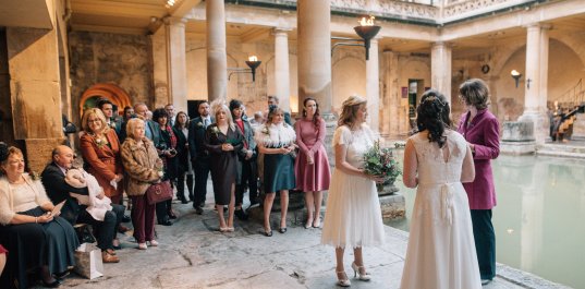 Wedding couple by the Roman Baths, Amy Sanders